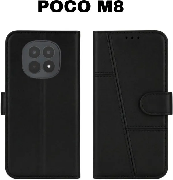 Flip_Cover_for_POCO_M8_(Black,_Magnetic_Case,_Artificial_Leather,_Pack_of:_1)