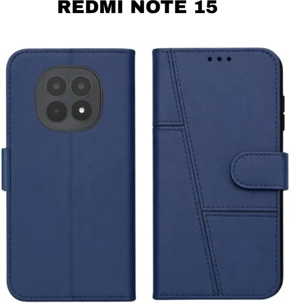 Flip_Cover_for_REDMI_NOTE_15_(Blue,_Magnetic_Case,_Artificial_Leather,_Pack_of:_1)