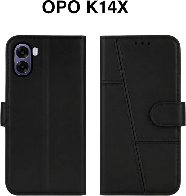 Flip_Cover_for_OPPO_K14X_5G_(Black,_Magnetic_Case,_Artificial_Leather,_Pack_of:_1)