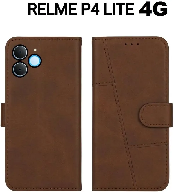 Flip_Cover_for_REALME_P4_LITE_4G,_Realme_C71_(Brown,_Magnetic_Case,_Artificial_Leather,_Pack_of:_1)