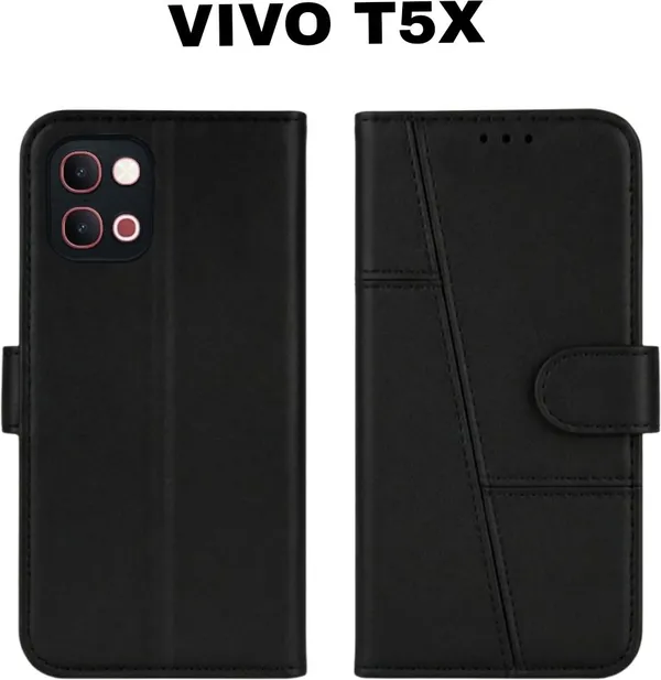 Flip_Cover_for_vivo_T5x_5G_(Blue,_Magnetic_Case,_Leather,_Pack_of:_1)