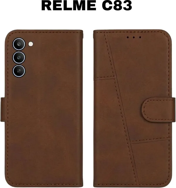 Flip_Cover_for_realme_C83_5G_(Brown,_Magnetic_Case,_Leather,_Pack_of:_1)