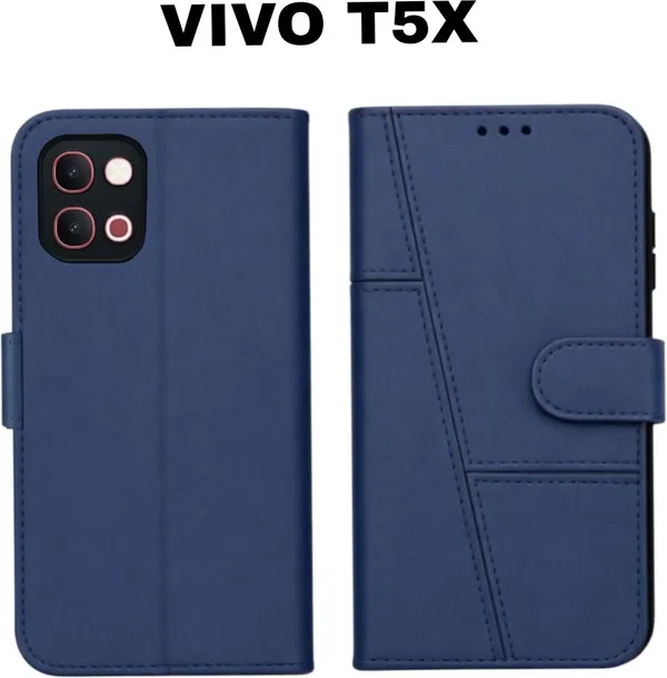 Flip_Cover_for_vivo_T5x_5G_(Black,_Magnetic_Case,_Leather,_Pack_of:_1)