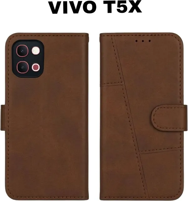 Flip_Cover_for_vivo_T5x_5G_(Brown,_Magnetic_Case,_Leather,_Pack_of:_1)