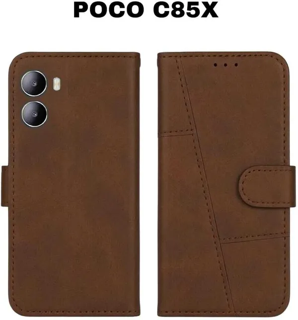 Flip_Cover_for_POCO_C85x_(Brown,_Magnetic_Case,_Leather,_Pack_of:_1)