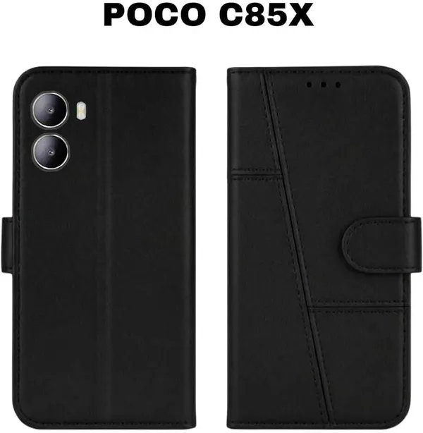 Flip_Cover_for_POCO_C85x_(Black,_Magnetic_Case,_Leather,_Pack_of:_1)