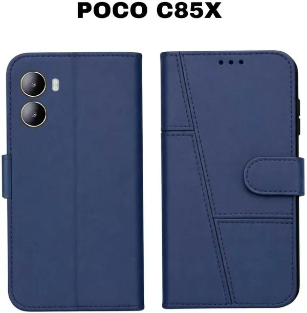 Flip_Cover_for_POCO_C85x_(Blue,_Magnetic_Case,_Leather,_Pack_of:_1)