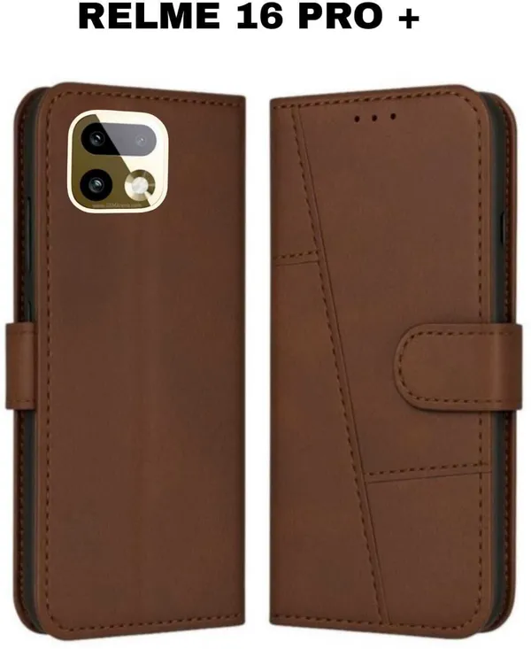 Flip_Cover_for_REALME_16_PRO+_5G_(Brown,_Magnetic_Case,_Leather,_Pack_of:_1)