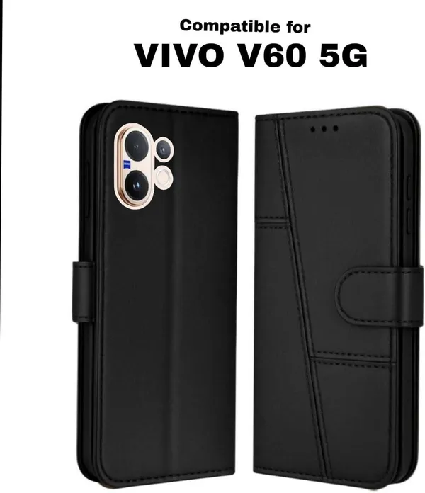 Flip_Cover_for_vivo_V60_5G_(Black,_Magnetic_Case,_Leather,_Pack_of:_1)