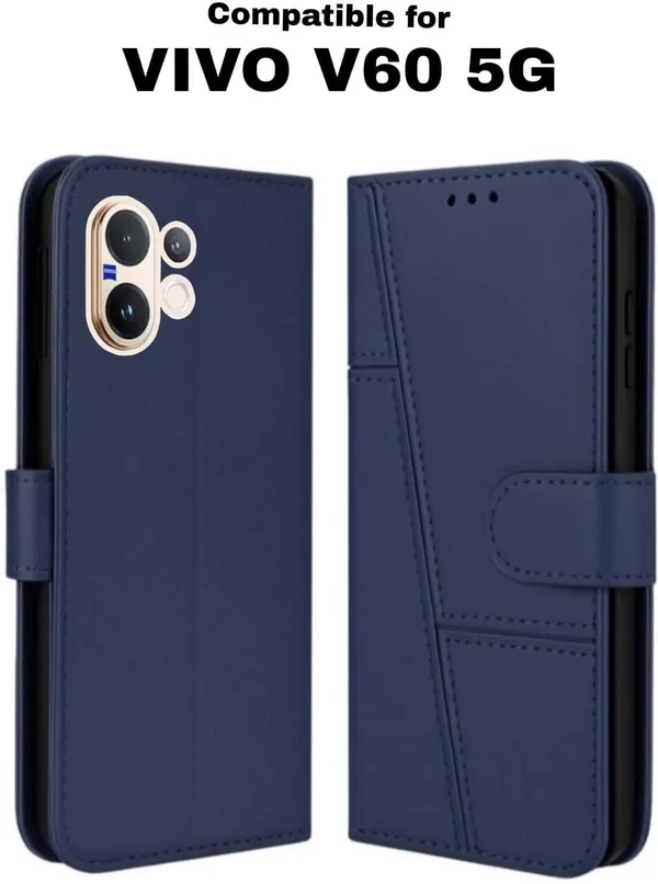 Flip_Cover_for_vivo_V60_5G_(Blue,_Magnetic_Case,_Leather,_Pack_of:_1)