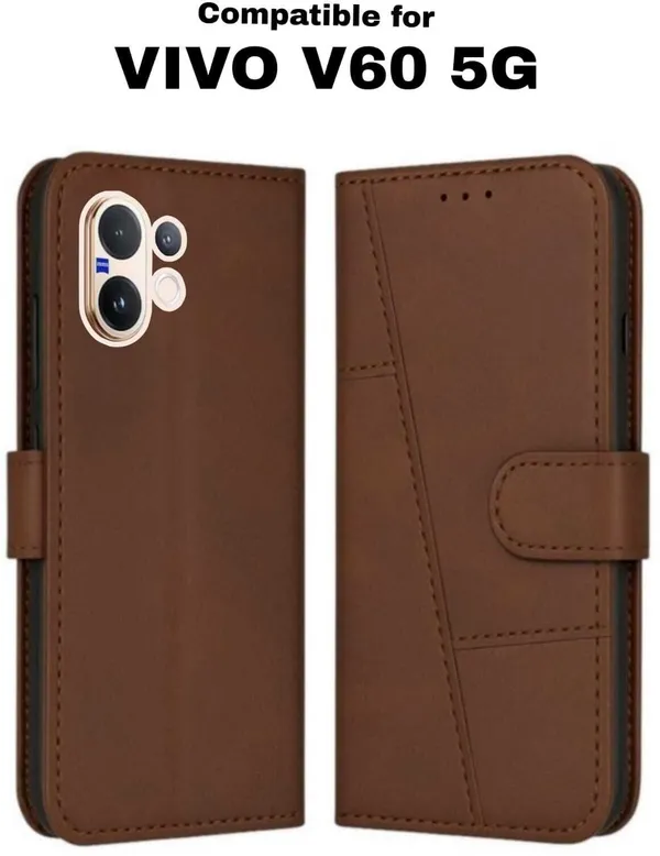 Flip_Cover_for_vivo_V60_5G_(Brown,_Magnetic_Case,_Leather,_Pack_of:_1)