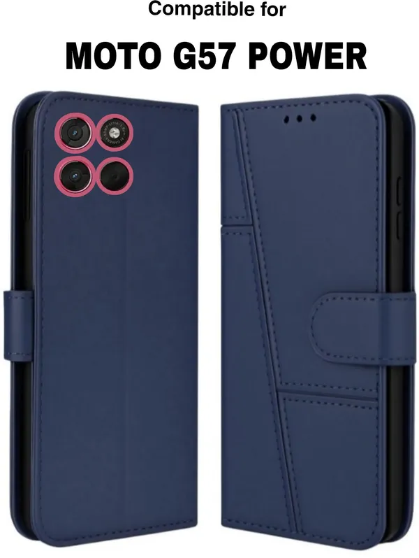 Flip_Cover_for_MOTOROLA_g57_power_(Blue,_Magnetic_Case,_Leather,_Pack_of:_1)