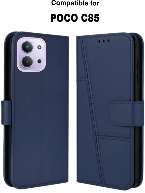 Flip_Cover_for_POCO_C85_5G_(Blue,_Magnetic_Case,_Leather,_Pack_of:_1)