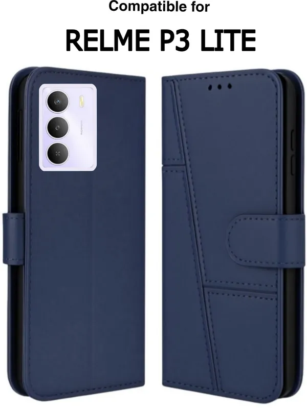 Flip_Cover_for_realme_P3_LITE_(Blue,_Magnetic_Case,_Leather,_Pack_of:_1)