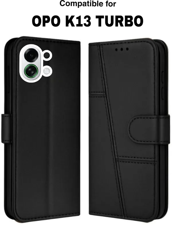 Flip_Cover_for_OPPO_K13_Turbo_5G_(Black,_Magnetic_Case,_Leather,_Pack_of:_1)