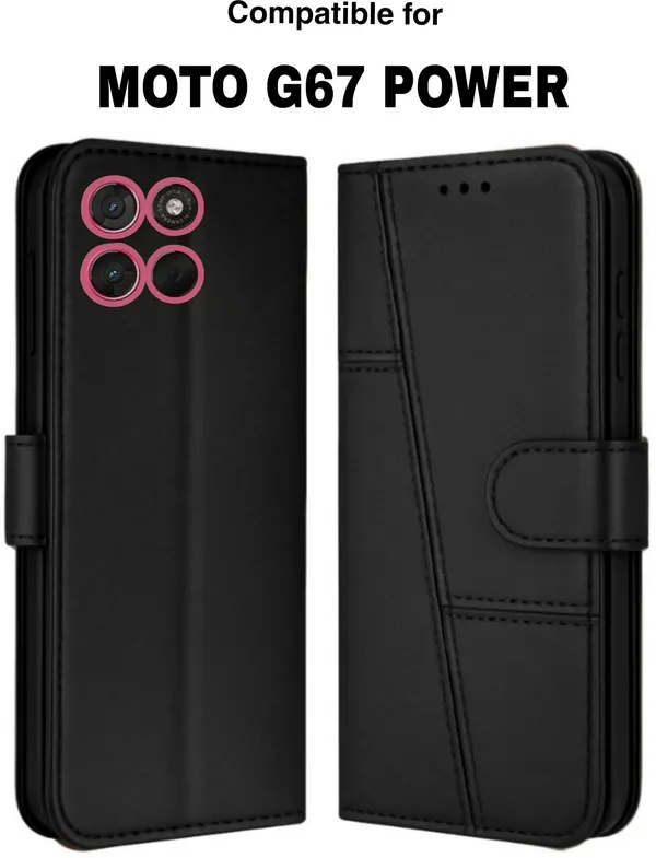 Flip_Cover_for_MOTOROLA_g67_power_(Black,_Magnetic_Case,_Leather,_Pack_of:_1)