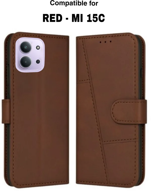 Flip_Cover_for_REDMI_15C_5G_(Brown,_Magnetic_Case,_Leather,_Pack_of:_1)