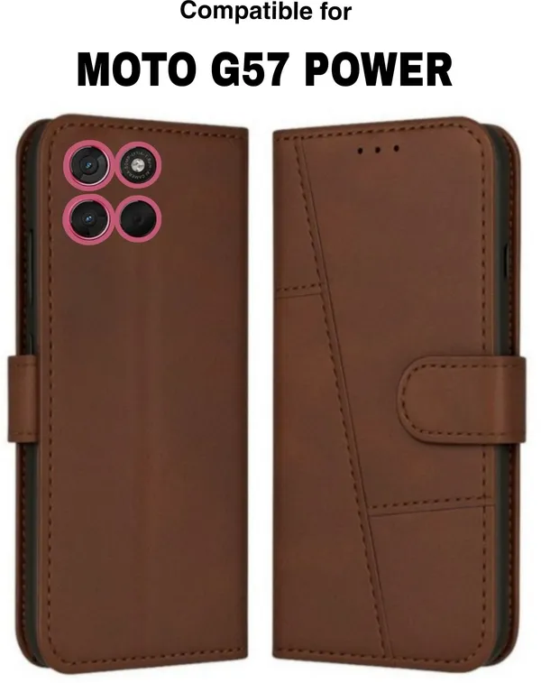 Flip_Cover_for_MOTOROLA_g57_power_(Brown,_Magnetic_Case,_Leather,_Pack_of:_1)