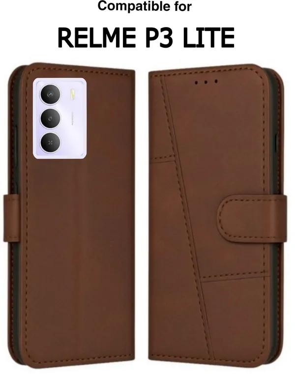 Flip_Cover_for_realme_P3_LITE_(Brown,_Magnetic_Case,_Leather,_Pack_of:_1)