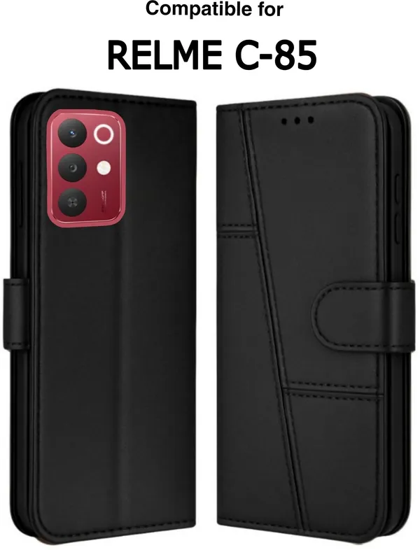 Flip_Cover_for_realme_C85_5G_(Black,_Magnetic_Case,_Leather,_Pack_of:_1)