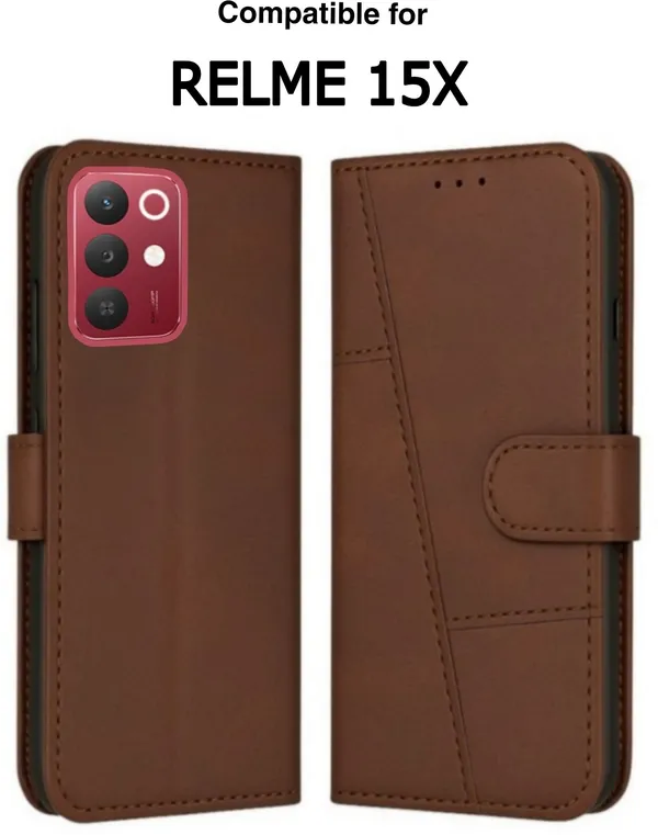 Flip_Cover_for_realme_15X_5G_(Brown,_Magnetic_Case,_Leather,_Pack_of:_1)