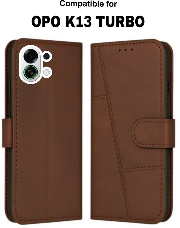 Flip_Cover_for_OPPO_K13_Turbo_5G_(Brown,_Magnetic_Case,_Leather,_Pack_of:_1)