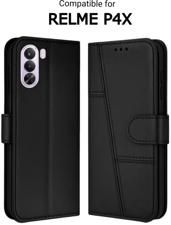 Flip_Cover_for_realme_P4X_(Black,_Magnetic_Case,_Leather,_Pack_of:_1)
