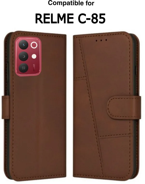 Flip_Cover_for_realme_C85_5G_(Brown,_Magnetic_Case,_Leather,_Pack_of:_1)