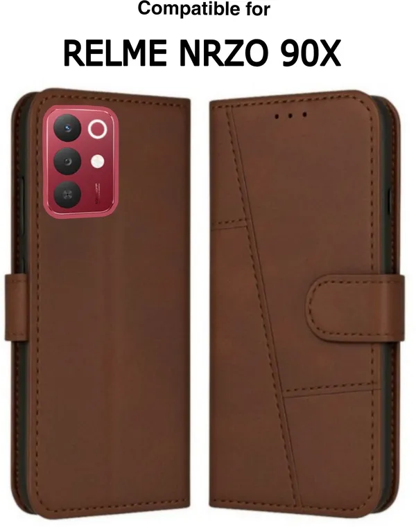 Flip_Cover_for_realme_NARZO_90X_(Brown,_Magnetic_Case,_Leather,_Pack_of:_1)
