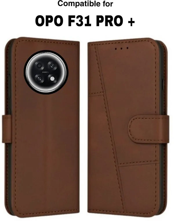 Flip_Cover_for_OPPO_F31_Pro+_5G_(Brown,_Magnetic_Case,_Leather,_Pack_of:_1)
