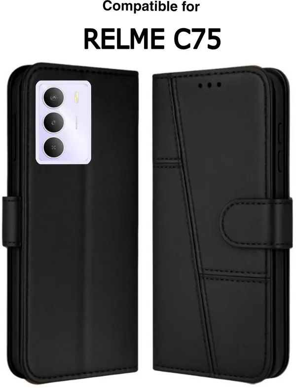 Flip_Cover_for_realme_C75_5G_(Black,_Magnetic_Case,_Leather,_Pack_of:_1)