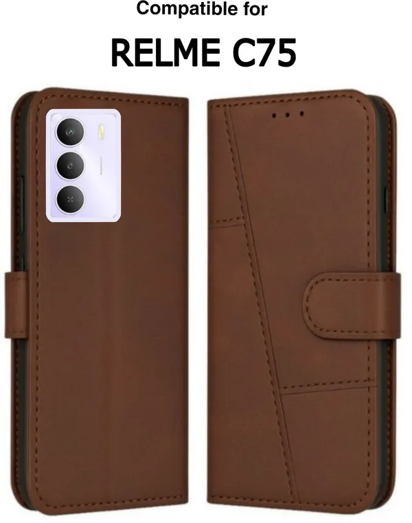 Flip_Cover_for_realme_C75_5G_(Brown,_Magnetic_Case,_Leather,_Pack_of:_1)