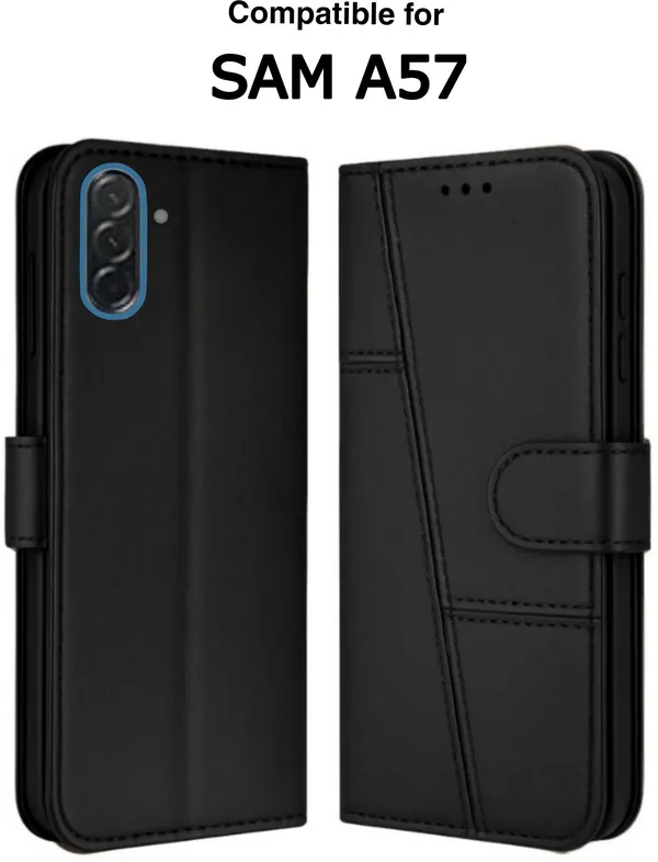 Flip_Cover_for_Samsung_Galaxy_A57_5G_(Black,_Magnetic_Case,_Leather,_Pack_of:_1)