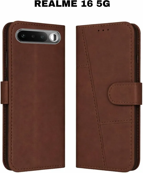 Flip_Cover_for_realme_16_5G_(Brown,_Magnetic_Case,_Leather,_Pack_of:_1)