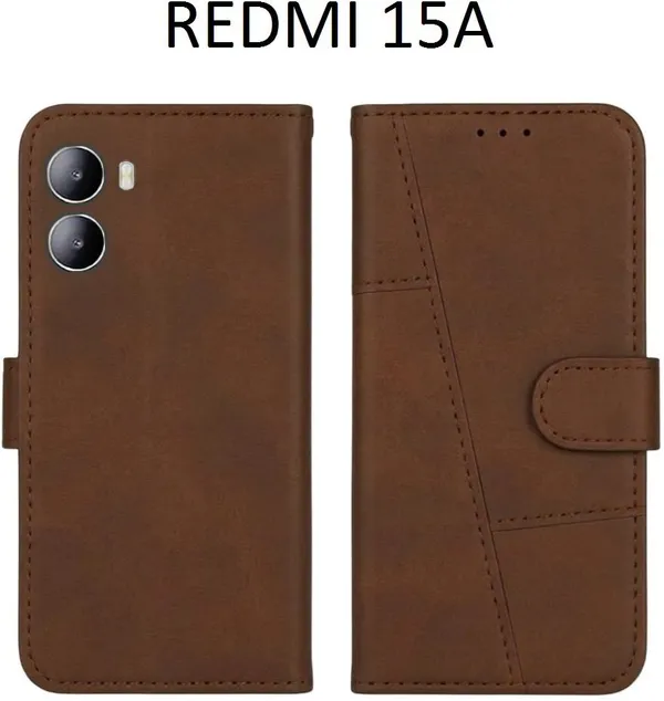 Flip_Cover_for_REDMI_15A_(Brown,_Magnetic_Case,_Leather,_Pack_of:_1)