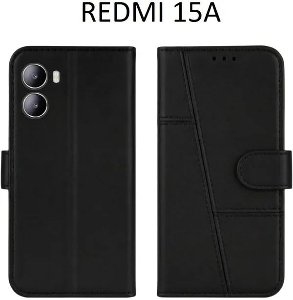 Flip_Cover_for_REDMI_15A_(Black,_Magnetic_Case,_Leather,_Pack_of:_1)
