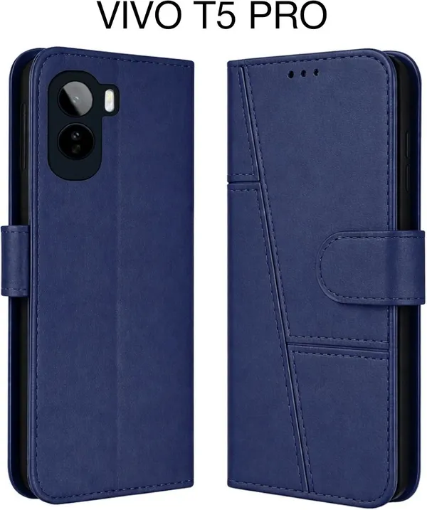 Flip_Cover_for_vivo_T5_PRO_5G_(Blue,_Magnetic_Case,_Leather,_Pack_of:_1)