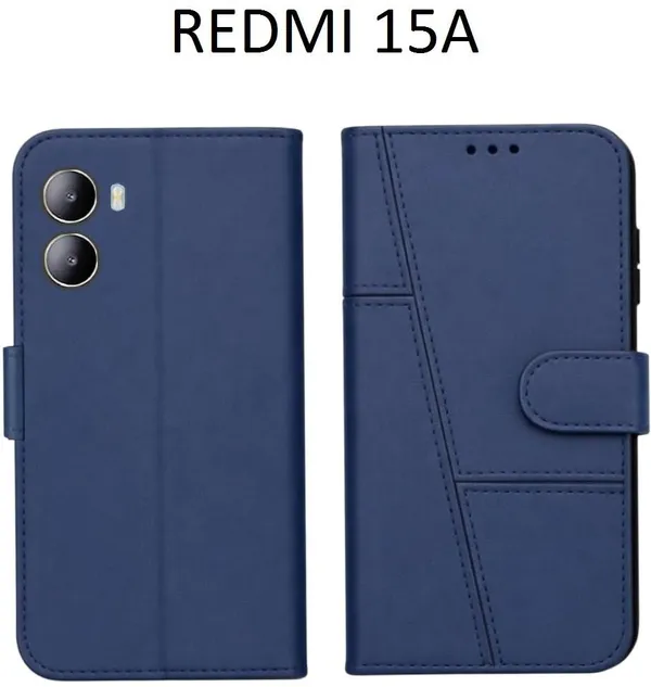 Flip_Cover_for_REDMI_15A_(Blue,_Magnetic_Case,_Leather,_Pack_of:_1)