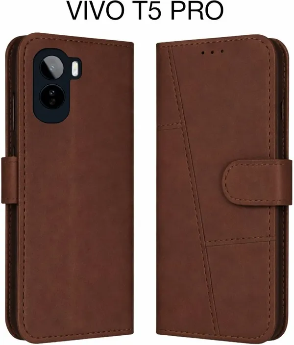 Flip_Cover_for_vivo_T5_PRO_5G_(Brown,_Magnetic_Case,_Leather,_Pack_of:_1)