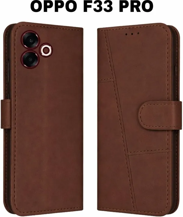 Flip_Cover_for_OPPO_F33_Pro_5G_(Brown,_Magnetic_Case,_Leather,_Pack_of:_1)