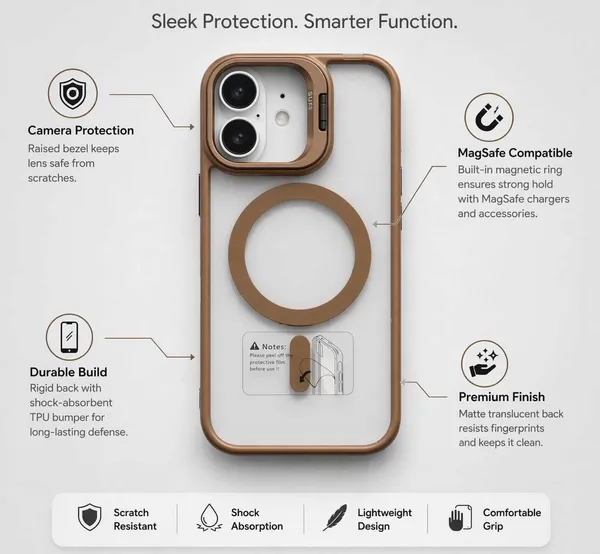 CASELIN_Back_Cover_for_Apple_iPhone_14_(Brown,_Ring_Case,_Metal,_Pack_of:_1)