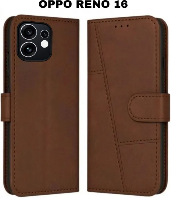 Flip_Cover_for_OPPO_RENO_16_(Brown,_Magnetic_Case,_Leather,_Pack_of:_1)