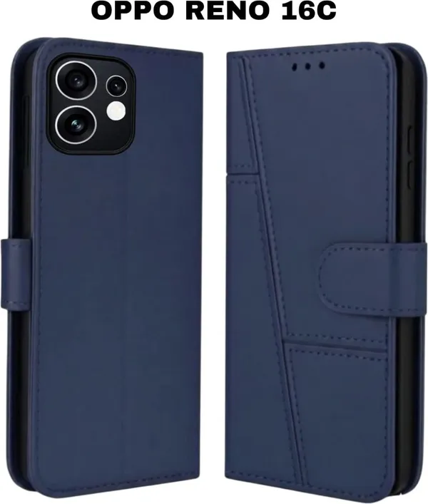 Flip_Cover_for_OPPO_RENO_16C_(Blue,_Magnetic_Case,_Leather,_Pack_of:_1)
