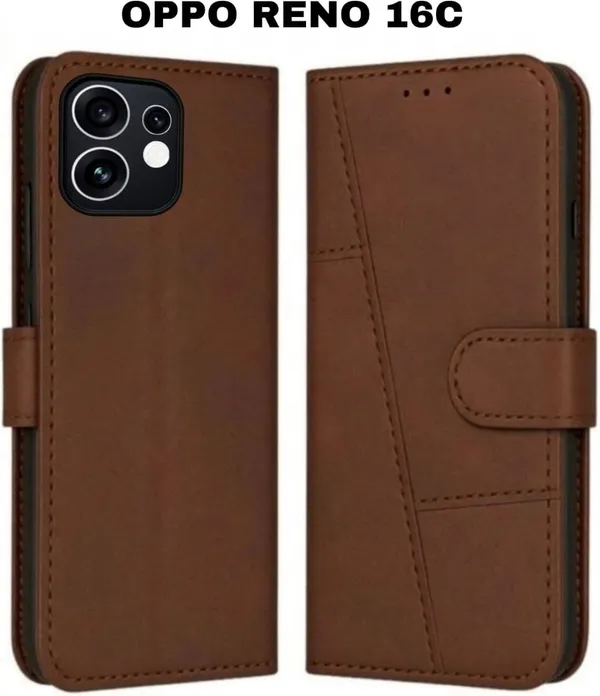 Flip_Cover_for_OPPO_RENO_16C_(Brown,_Magnetic_Case,_Leather,_Pack_of:_1)