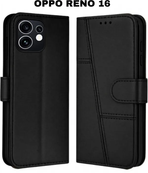 Flip_Cover_for_OPPO_RENO_16_(Black,_Magnetic_Case,_Leather,_Pack_of:_1)