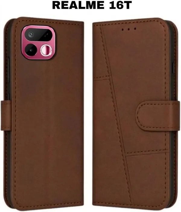 Flip_Cover_for_realme_16T_5G_(Brown,_Magnetic_Case,_Leather,_Pack_of:_1)