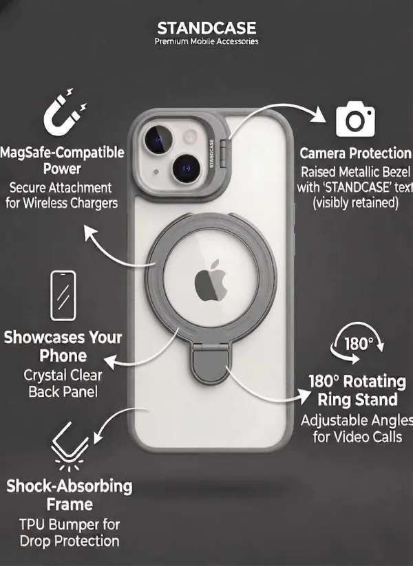 CASELIN_Back_Cover_for_Apple_iPhone_14_(Grey,_Ring_Case,_Metal,_Pack_of:_1)