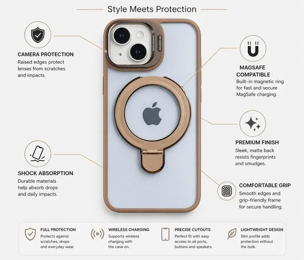 CASELIN_Back_Cover_for_Apple_iPhone_13_(Brown,_Ring_Case,_Metal,_Pack_of:_1)
