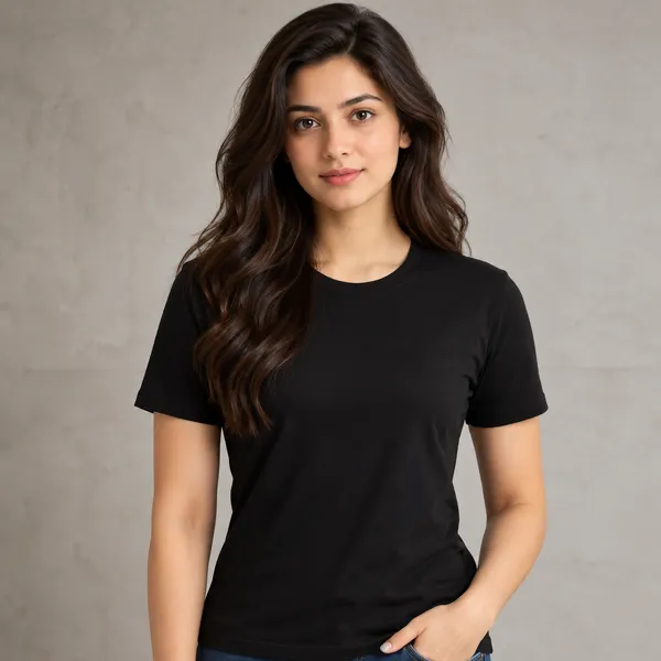 Black_Crew_Neck_Regular_Fit_T_Shirt_For_Women