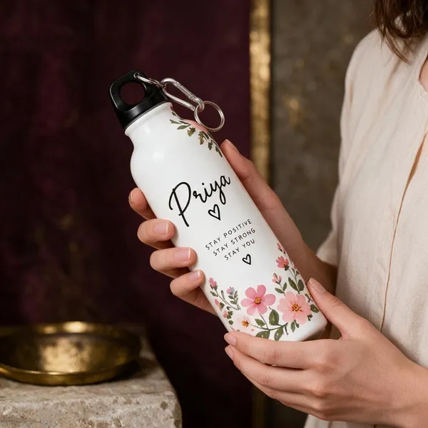 White_Floral_Print_Water_Bottle